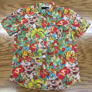 Lost Enterprises Shirt Hawaiian Floral Surf Skate Men’s L SS Vintage Button Up